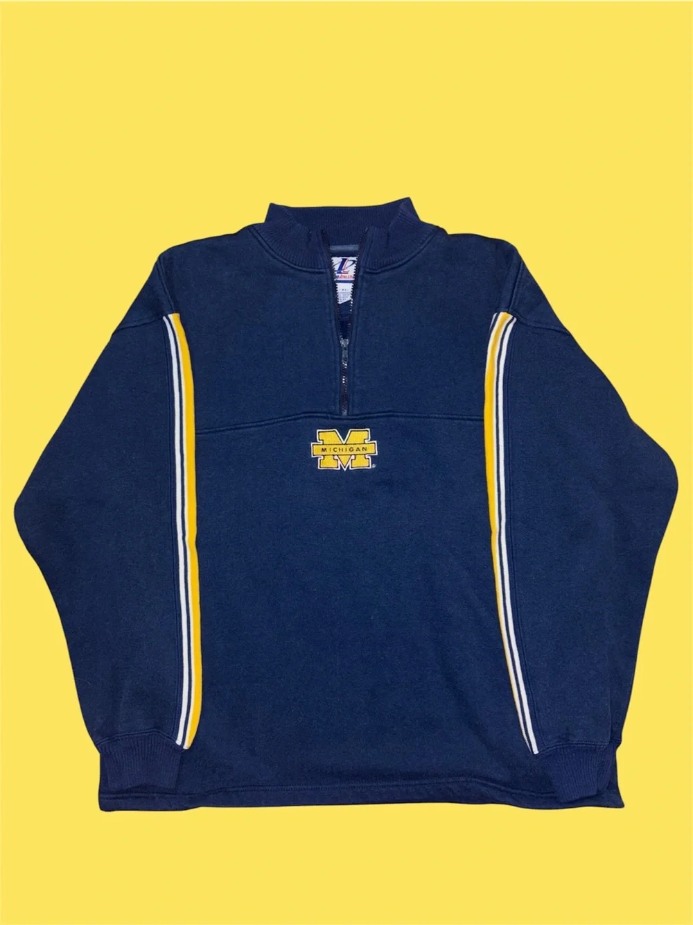 Logo Athletic Navy & Yellow Quarter-Zip Pullover